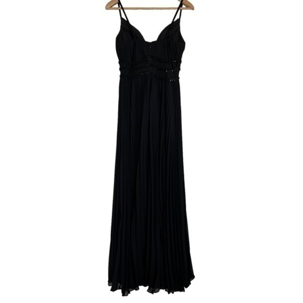 Hebeos Black Pleated Sequin Strap Deep V Dress